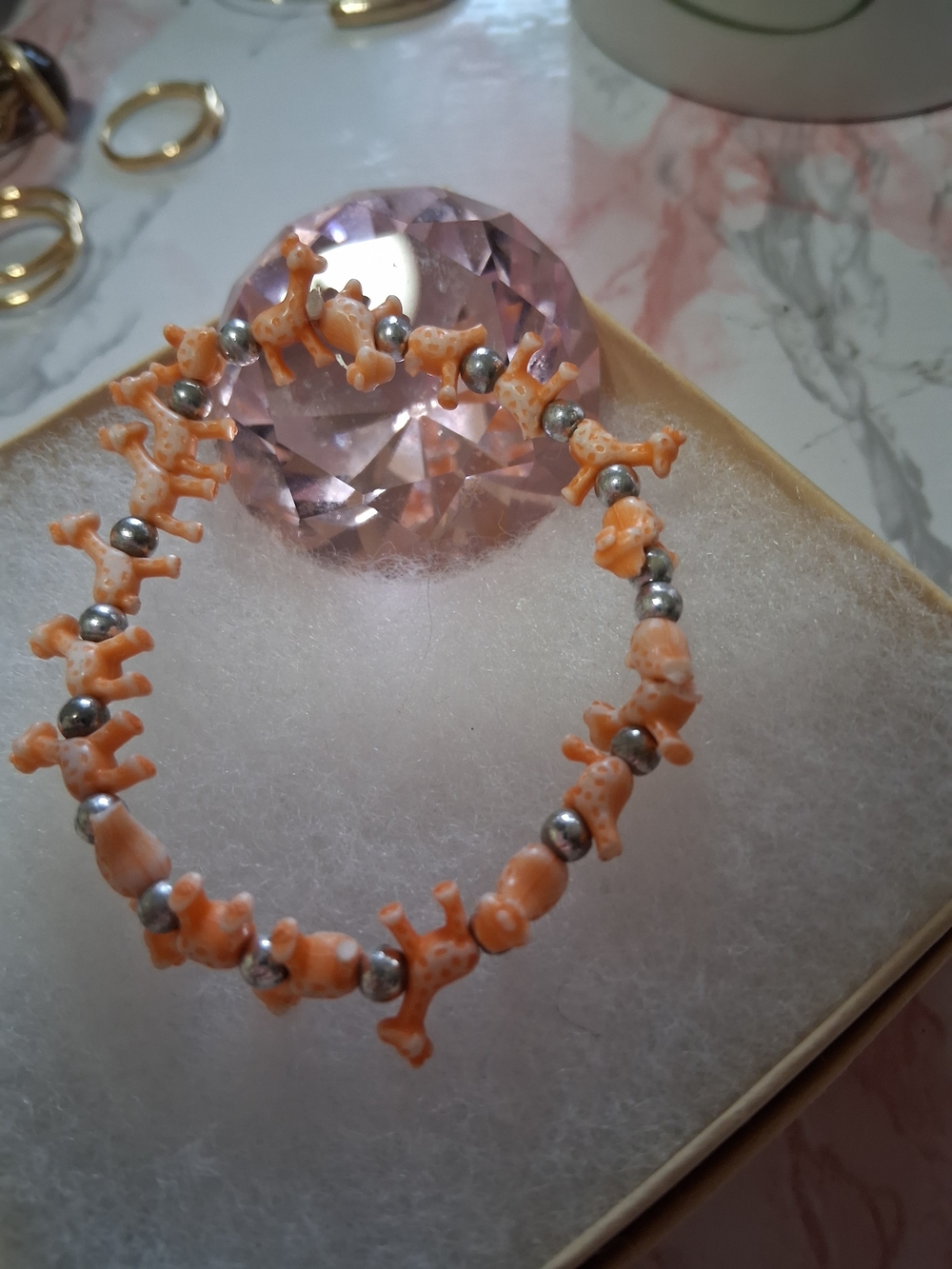 Handmade Coral Pink Shell Animal Bead Bracelet - Women Jewelry
